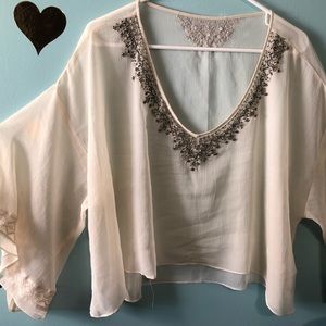 Cream linen crop top